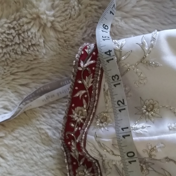 SOLD. Alfred Angelo Beaded Satin Wedding Gown with Red Trim - Picture 16 of 17